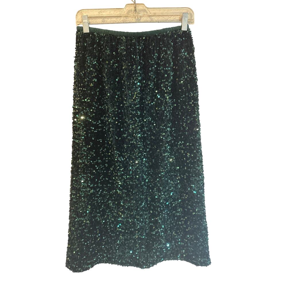 ⭐️ Women’s Dwirapal Green Sequin Midi Skirt Size Large NWT!  Holiday Party NYE